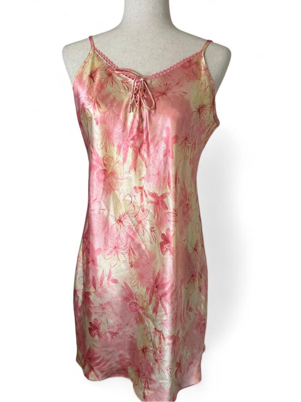 Y2K Sophia by Delicates Silky Floral Pink Satin Slip Dress - Women's Intimates